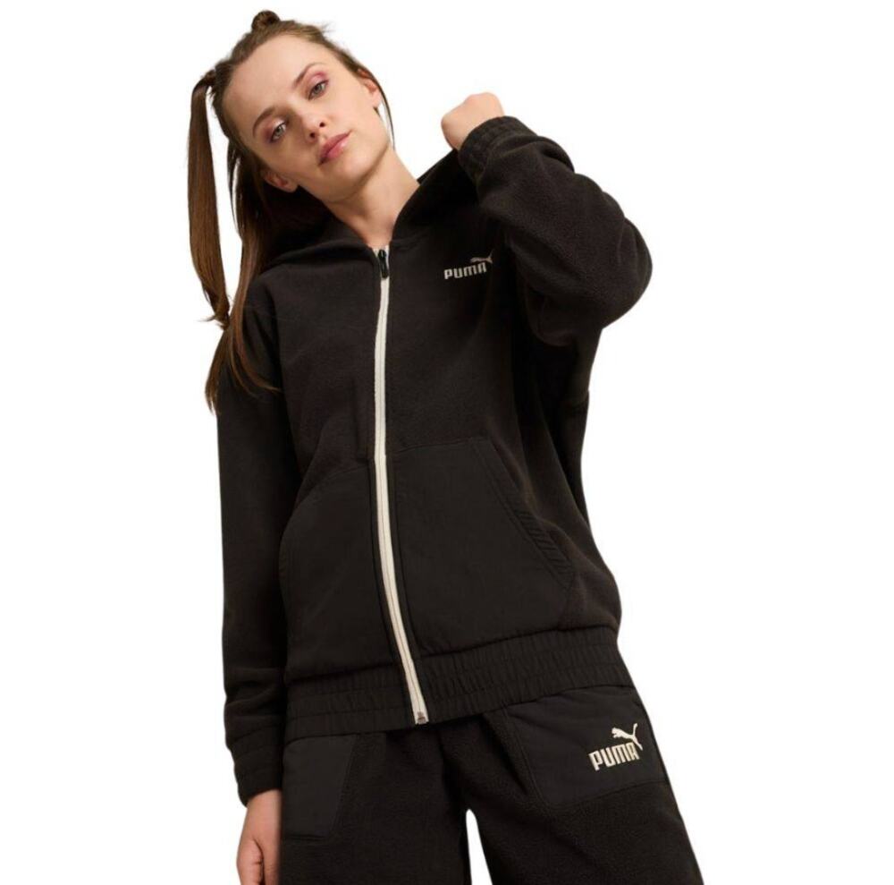 PUMA Women's ESS Elevated FZ Hoodie Medium Black Sweatshirt Fleece NWT